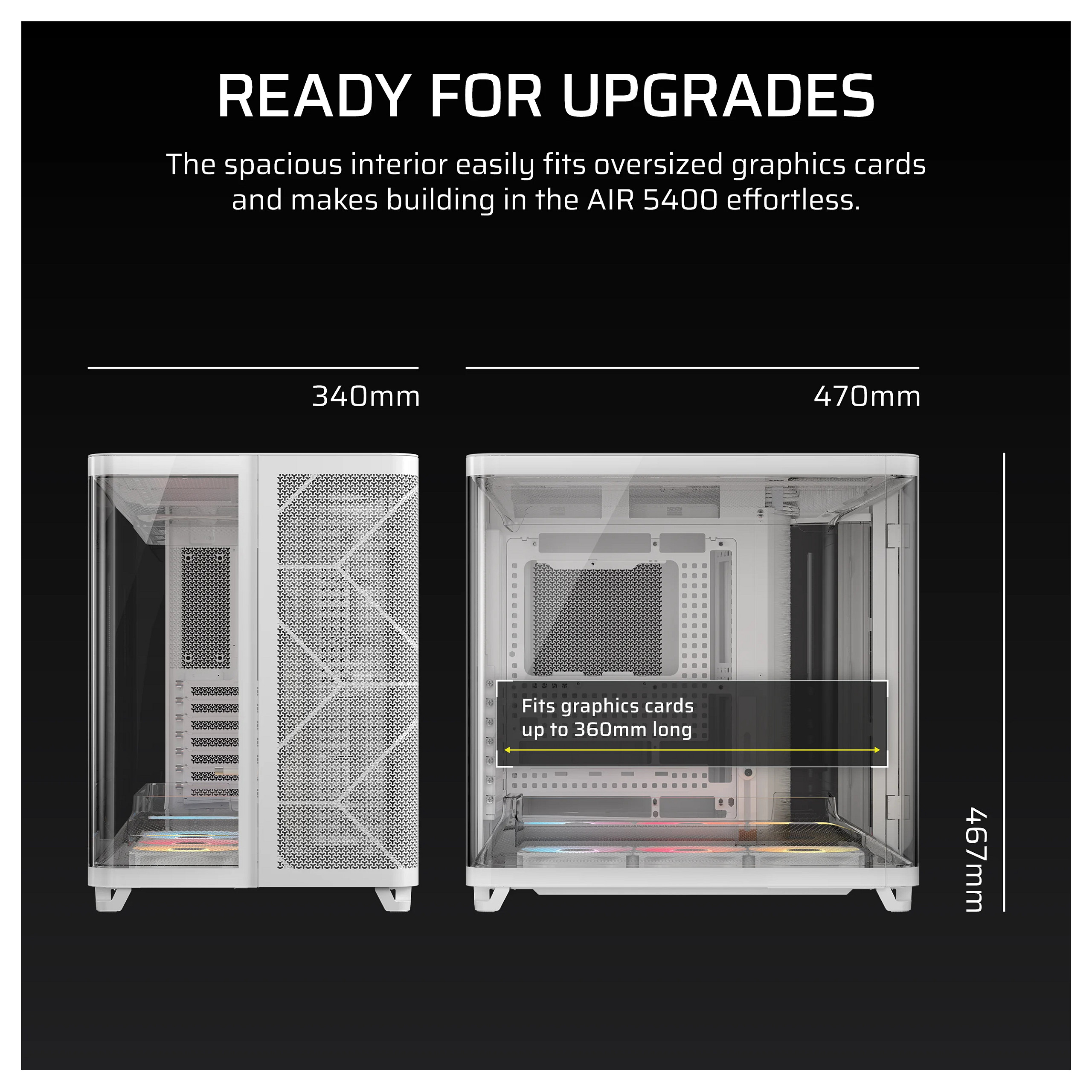Kasë PC Corsair AIR 5400 RS-R ARGB / Midi Tower / E-ATX + ATX / 3x 120mm RS-R ARGB Fan / Tempered Glass - Bardhë - 11