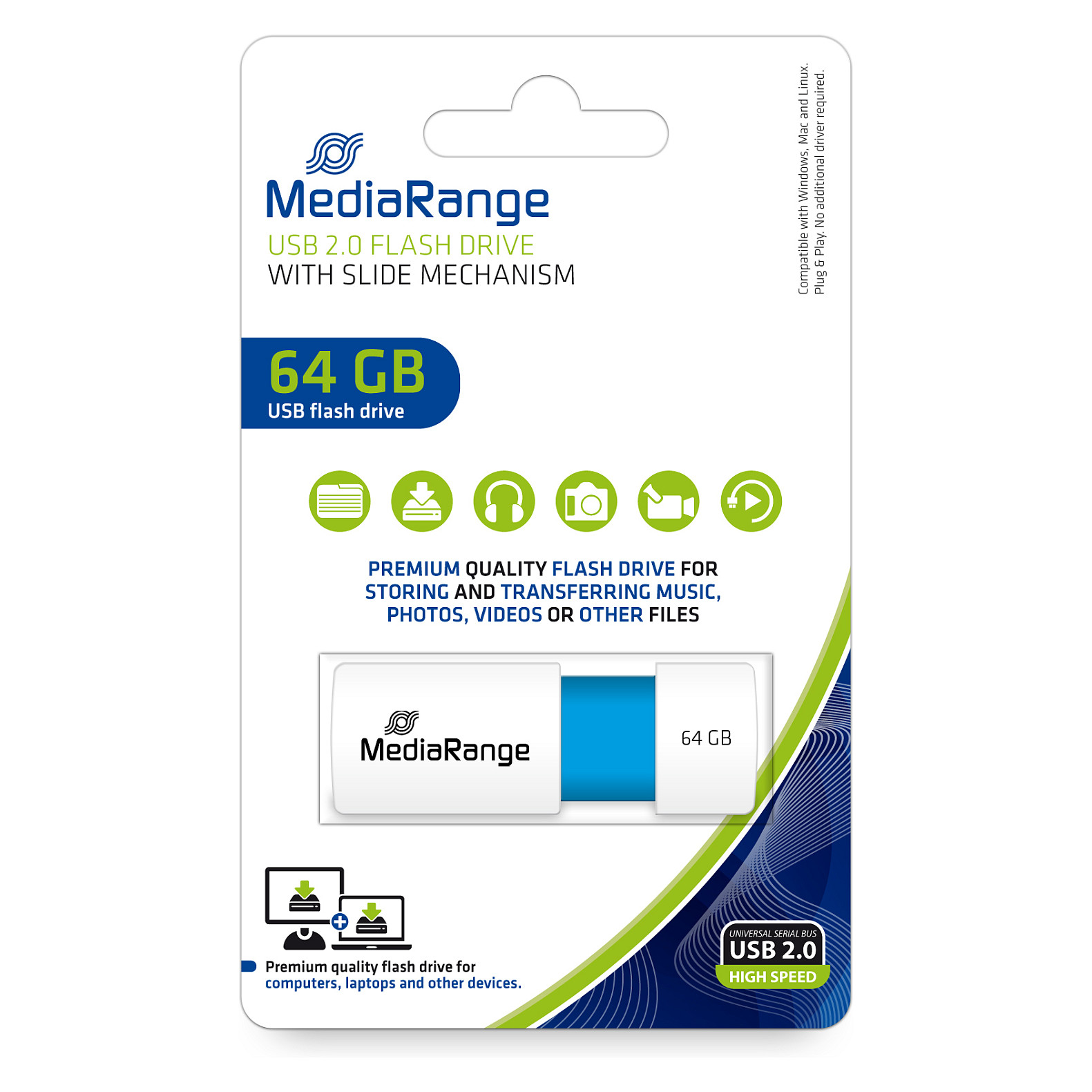 USB Flash Drive / MediaRange / 64GB / USB 2.0 / Blu - 1