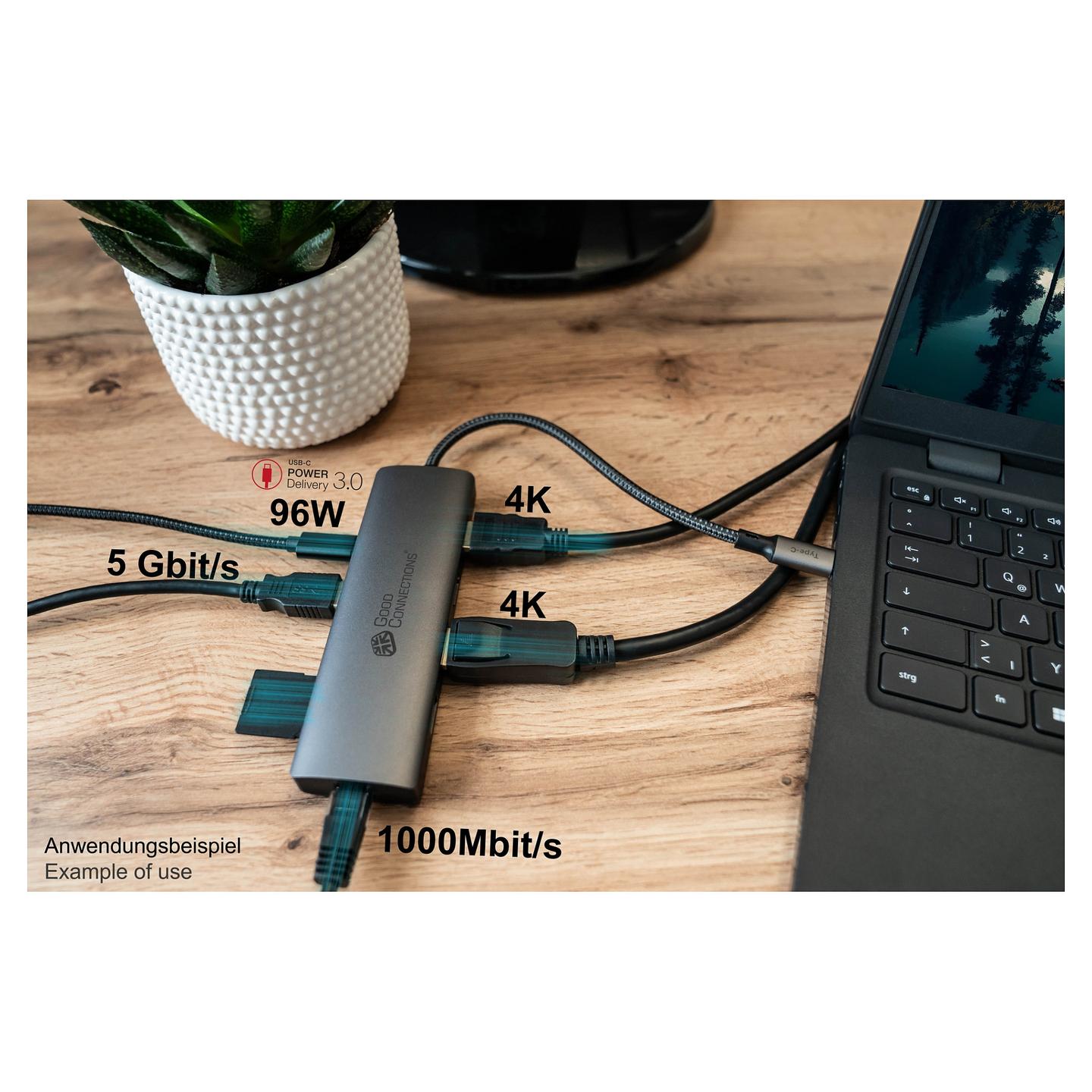 Hub USB Good Connections HUB-C001A / USB-C / 3x USB-A / 2x HDMI 2.0 + DisplayPort / RJ45 Gigabit / SD + MicroSD / Power Delivery 96W / 0.2 m - Hiri - 5