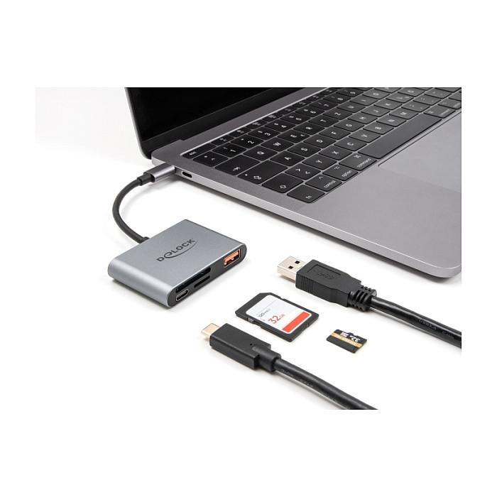 Lexues Kartelash DeLOCK 91016 / USB-C / SD + Micro SD / USB-A 10 Gbps / PD 85 W / 0.1 m - Gri - 2