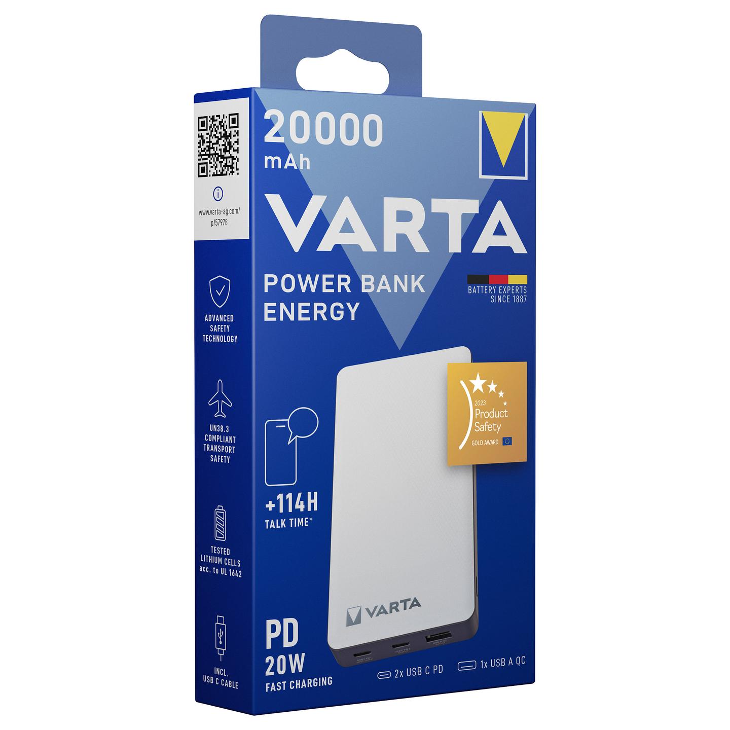 Powerbank VARTA Energy / 20000mAh - Bardhë - 6