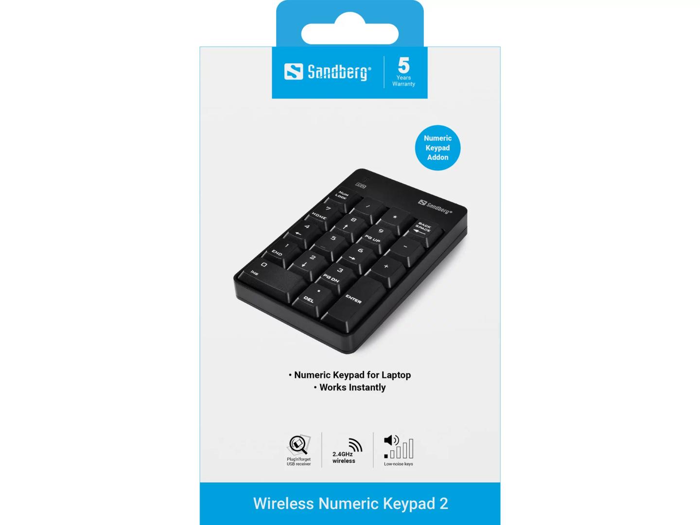 Tastierë Pa kabllo Sandberg Wireless Numeric Keypad 2 / 2.4 GHz / Low Profile / USB - Zezë - 2