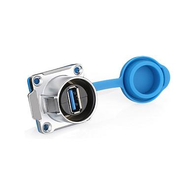 Lidhës USB Good Connections IC01-24U302, USB 3.0 Type-A, Femër në Femër, M24, IP65/IP67 - Blu/Argjend - 3