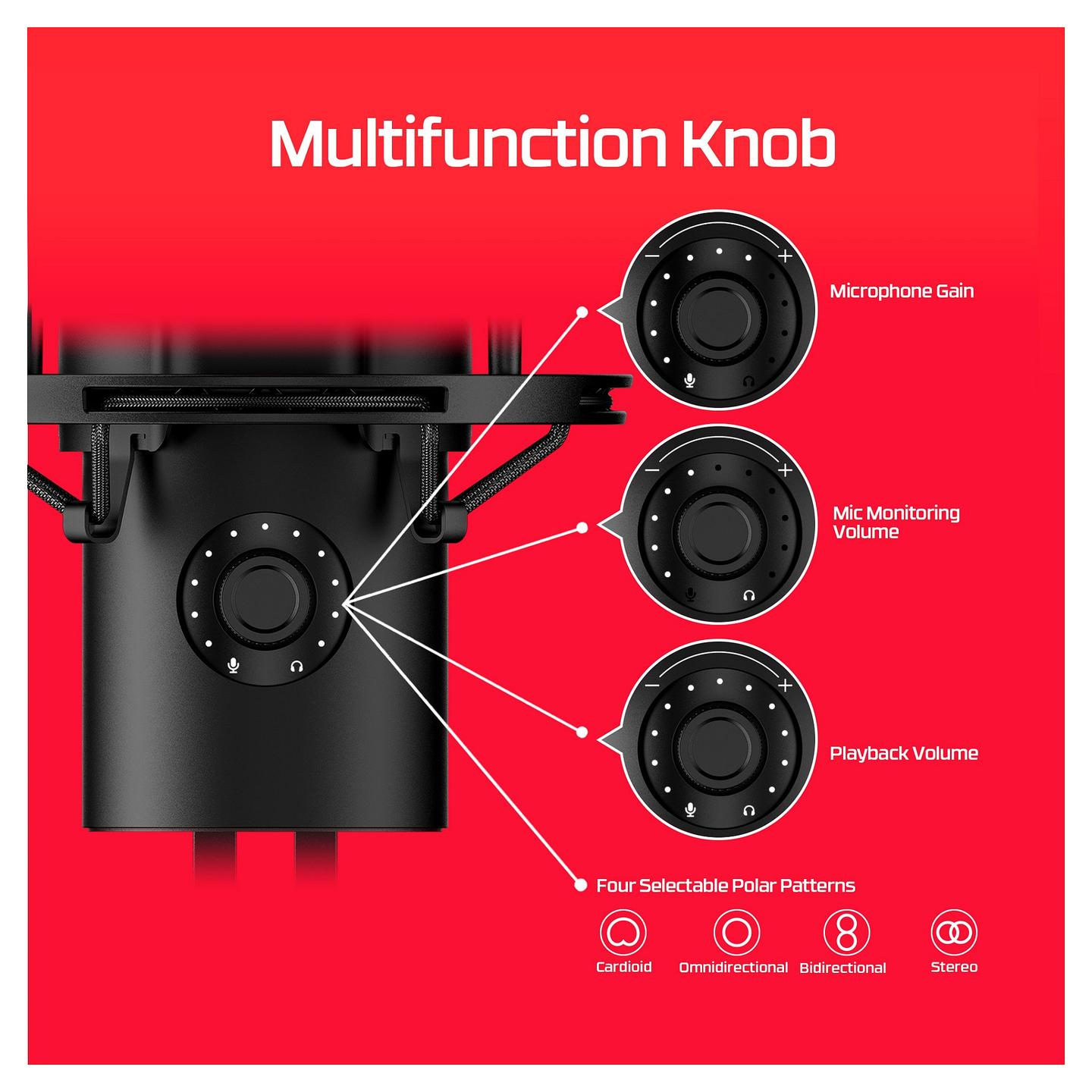 Mikrofon HyperX QuadCast 2 / USB-C / 24-bit / 96 kHz / 3 Kapsula Kondensatori 14mm / 4 Mode Regjistrimi / RGB - Zezë - 10