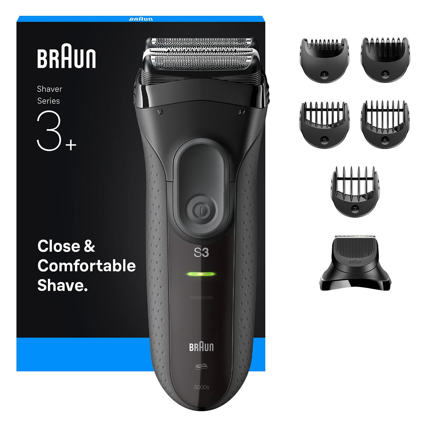 Makinë e Rrojës Braun Series 3 3000BT, 3-në-1, 3 Tehe Fleksibile, MicroComb, 45 Min, 5 Krehëra, 1–7mm, Me Bateri - Zezë