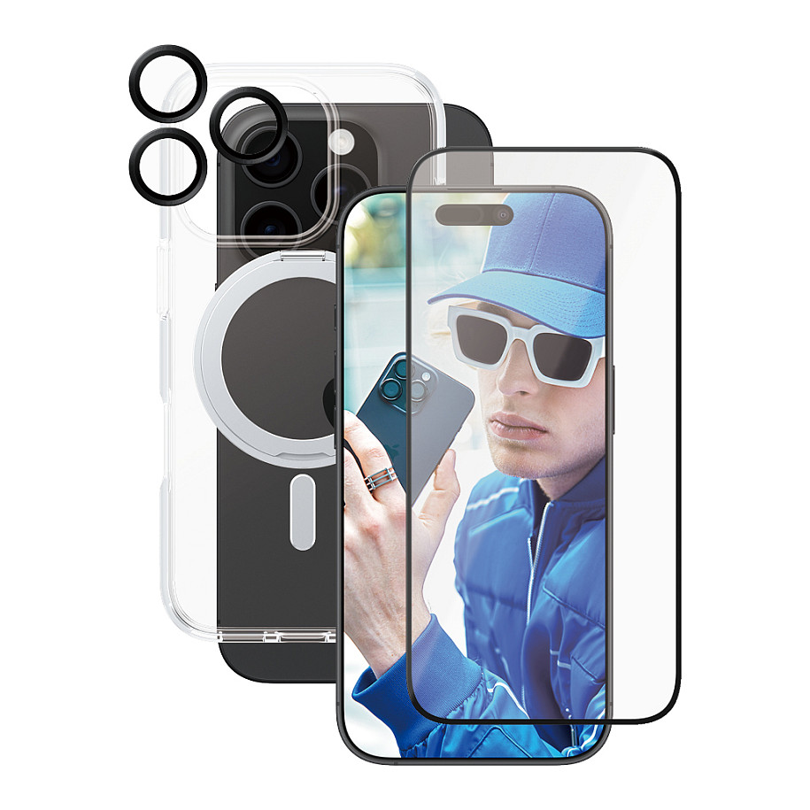 Aksesorë për telefon CARE by PanzerGlass 3-in-1 Ceramic Bundle / Kickstand Case + Ceramic Screen Protector + Ceramic Hoops / iPhone 16 Pro - Transparente