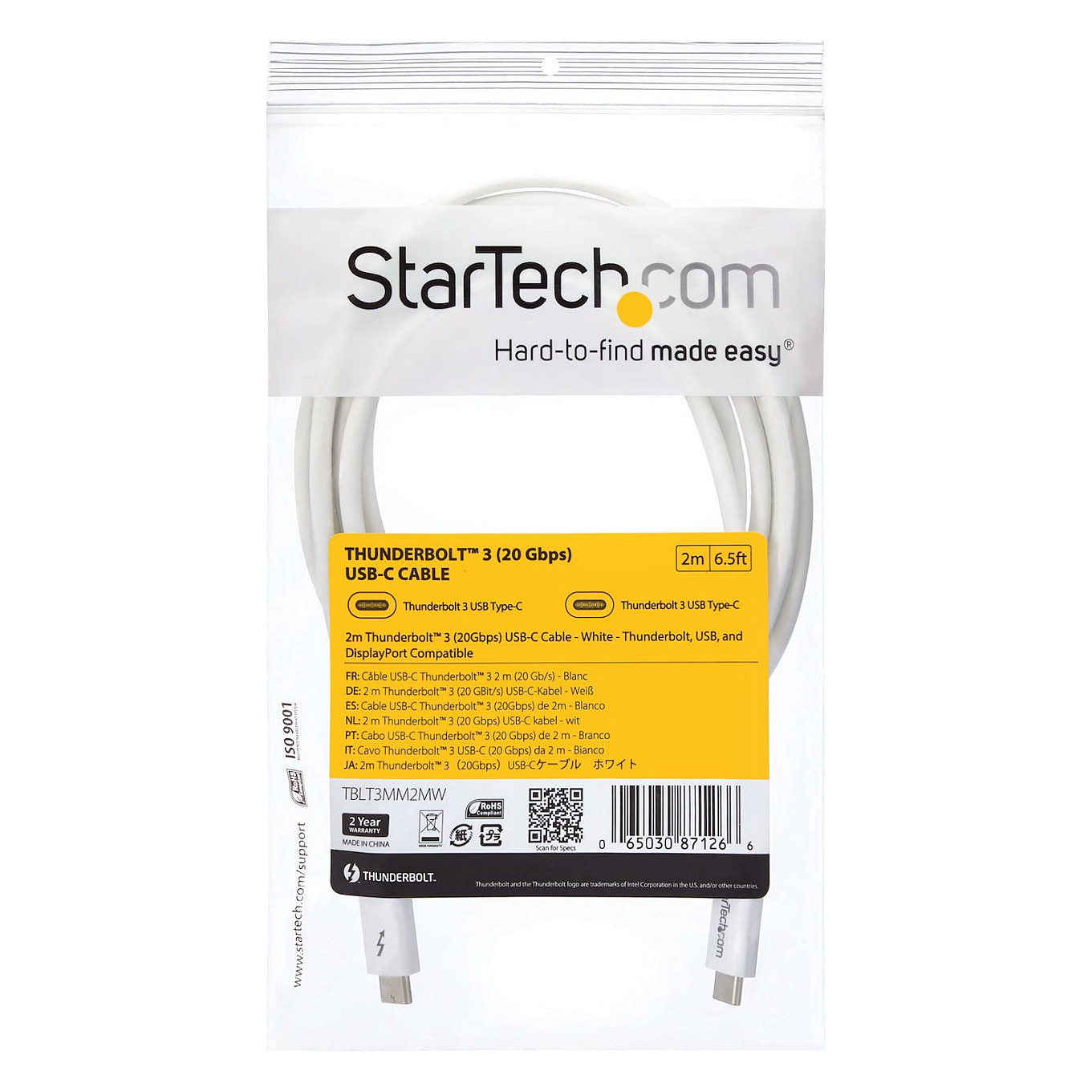 Kabllo Thunderbolt 3 / 20 Gbit/s / 2 m – Bardhë - 8