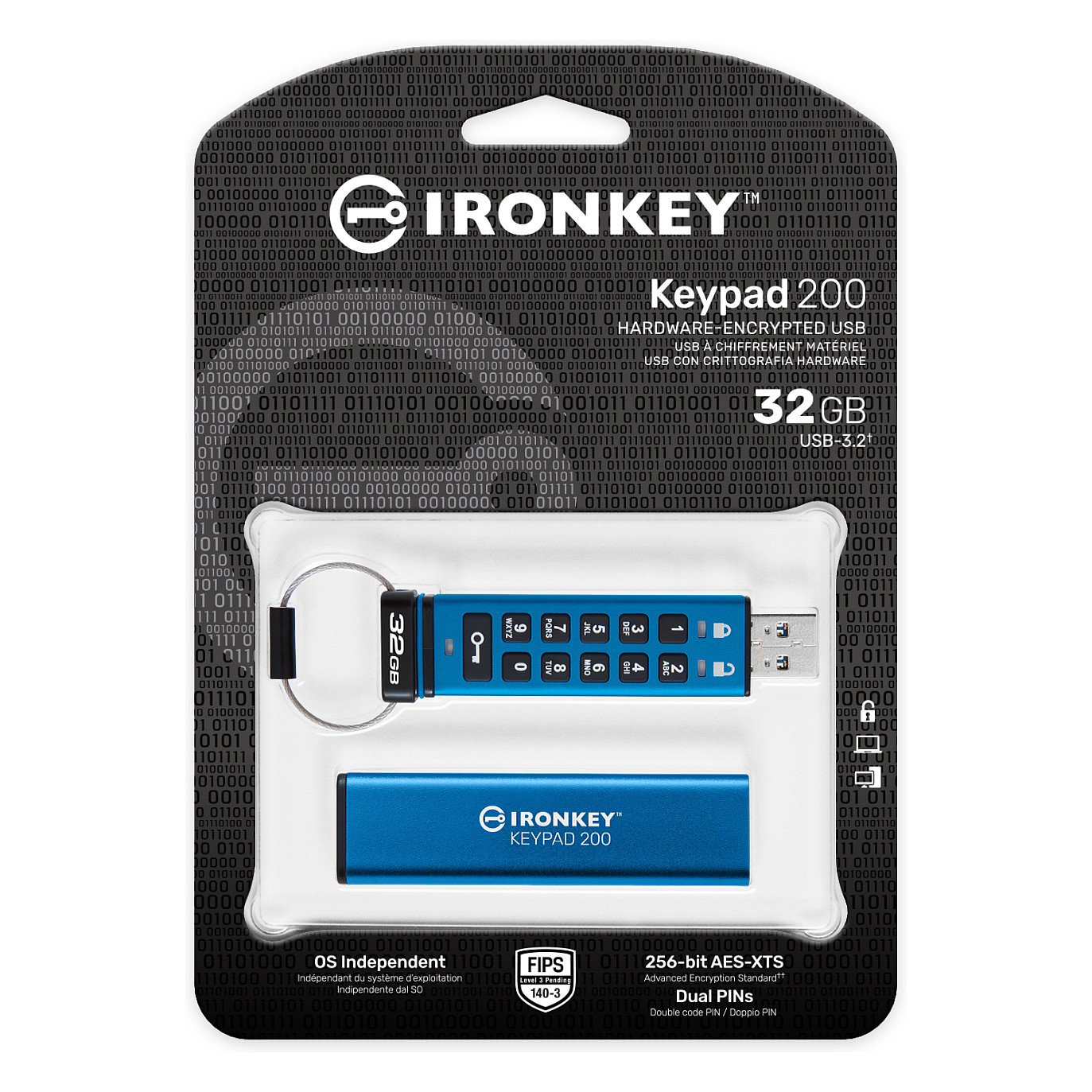 USB Flash Drive STICK 32GB Kingston IronKey Keypad 200 - Blu - 3