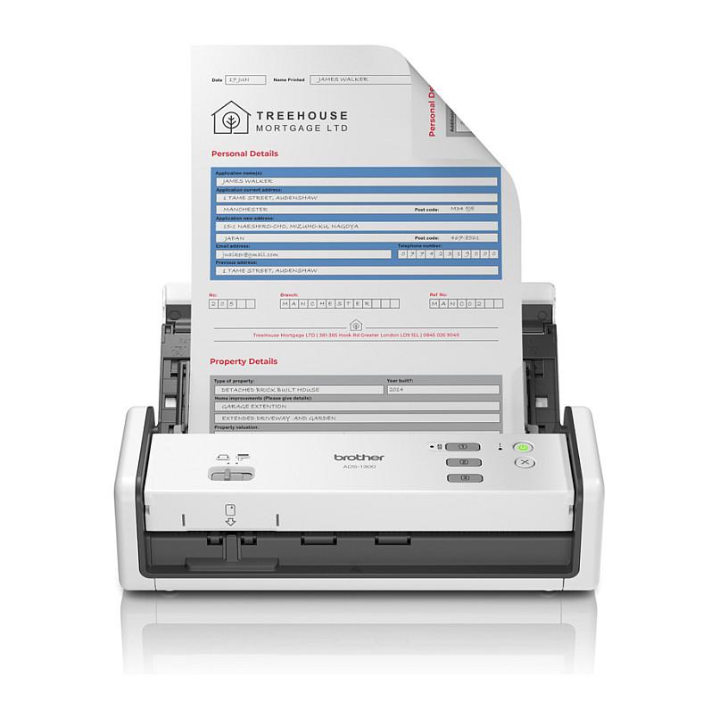 Skaner Brother ADS-1300 / A4 / ADF / 600 × 600 DPI / Duplex / USB Type-C / 1.37 kg - Bardhë/Zezë