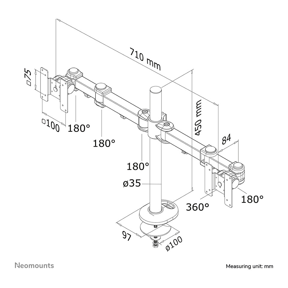 Mbajtëse për Monitor Neomounts Tischhalterung për dy ekrane të sheshtë deri në 27" (69 cm) 8KG FPMA-D960DG - 6