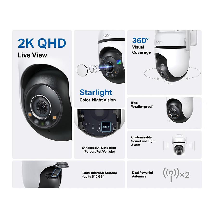 Kamerë Sigurie IP CCTV TP-Link Tapo C520WS, 2K 4MP, Wi-Fi, Pan & Tilt 360° - Zezë/Bardhë - 2
