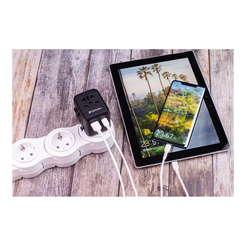 Adapter Verbatim 49544, Universal Udhëtimi, USB-C PD 20W, USB-A QC 3.0 18W, 100–250V - Zezë - 18