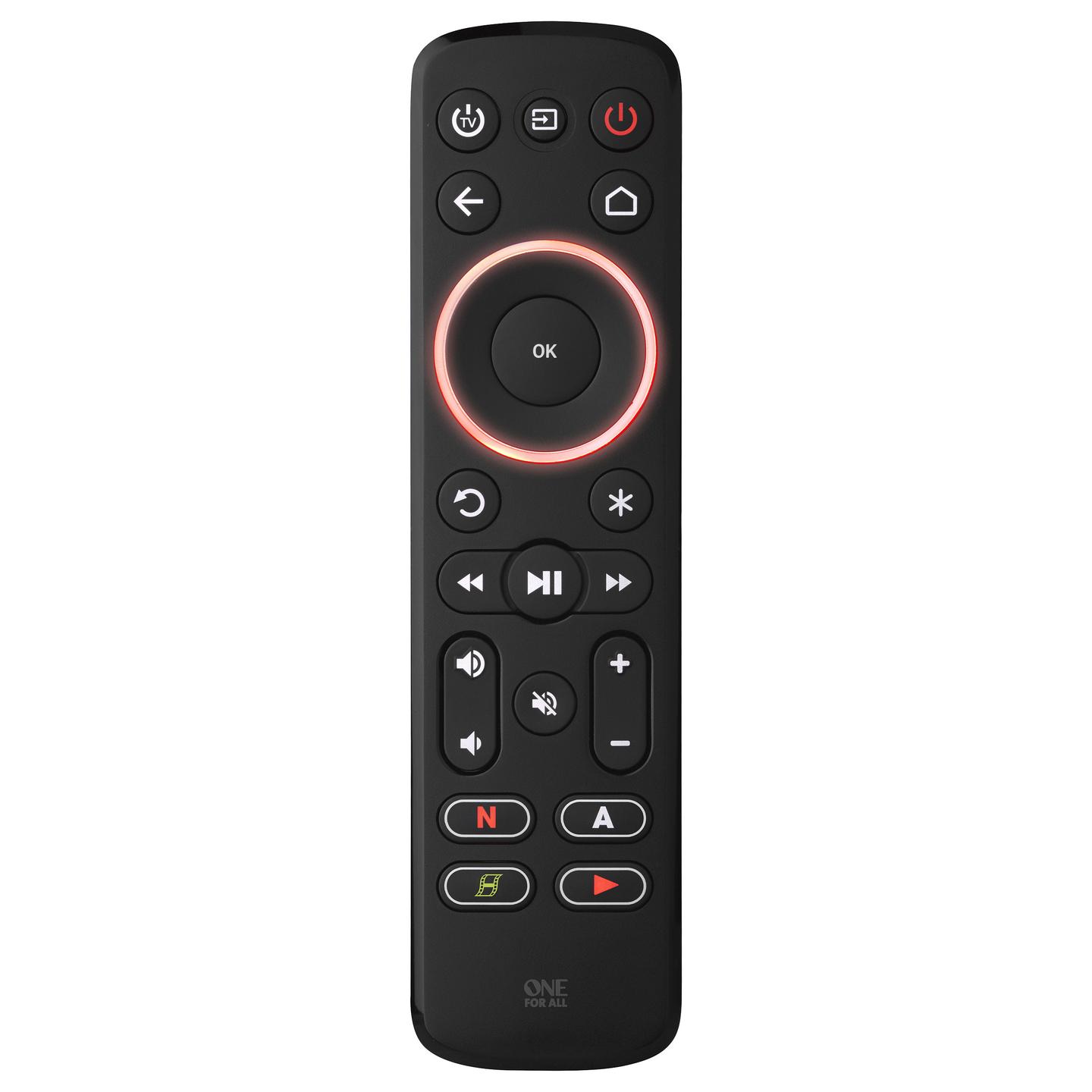 Telekomandë universale One For All URC7935 Streamer, për TV, pajisje audio dhe pajisje streaming, deri në 3 pajisje, taste me ndriçim, funksion mësimi - Zezë - 1