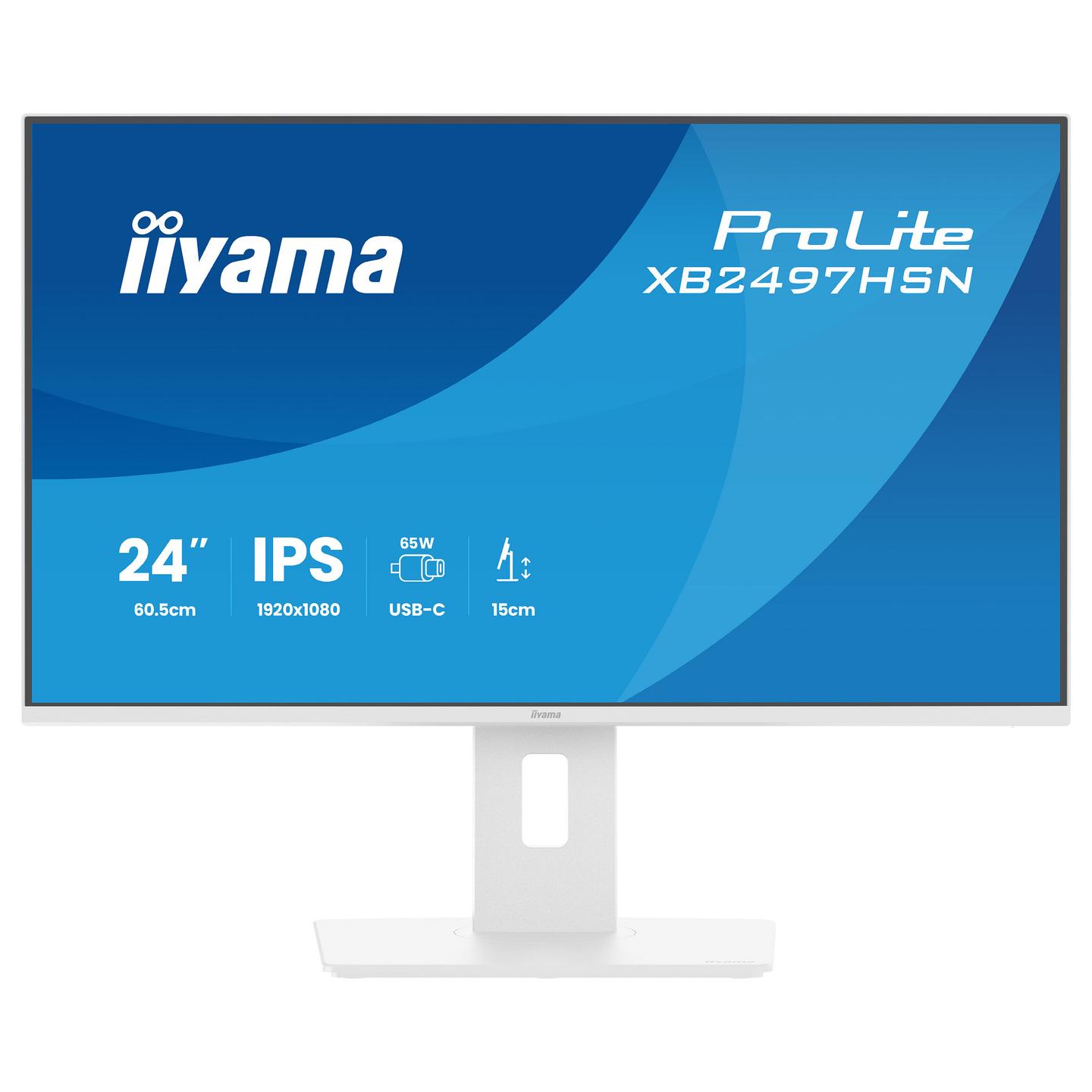 Monitor Iiyama ProLite XB2497HSN-W1 / 23.8″ / FHD IPS / 100 Hz / 1 ms / DisplayPort + HDMI + USB-C + USB-Hub + Ethernet - Bardhë
