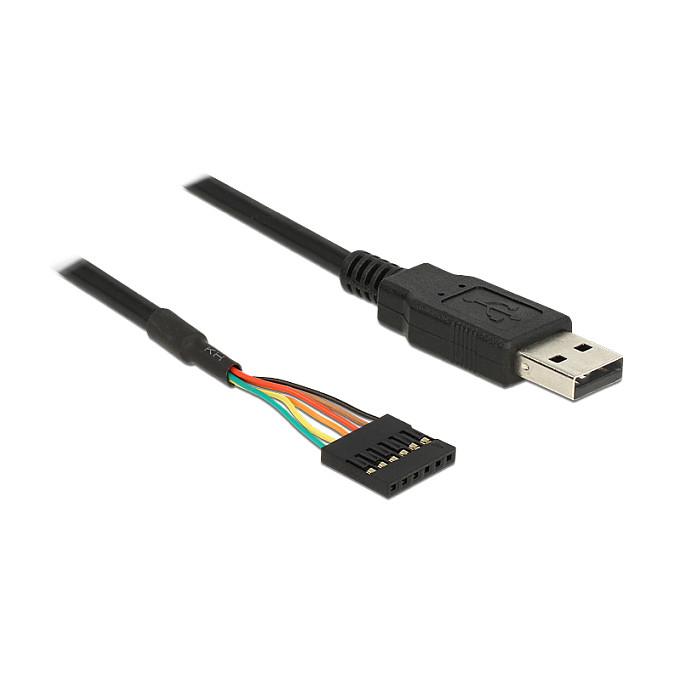 Kabllo Serial DeLOCK 83785, USB 2.0 Type-A mashkull në header TTL me 6 pina, LVTTL 3,3 V, deri në 3 Mb/s, 1,8 m - Zezë