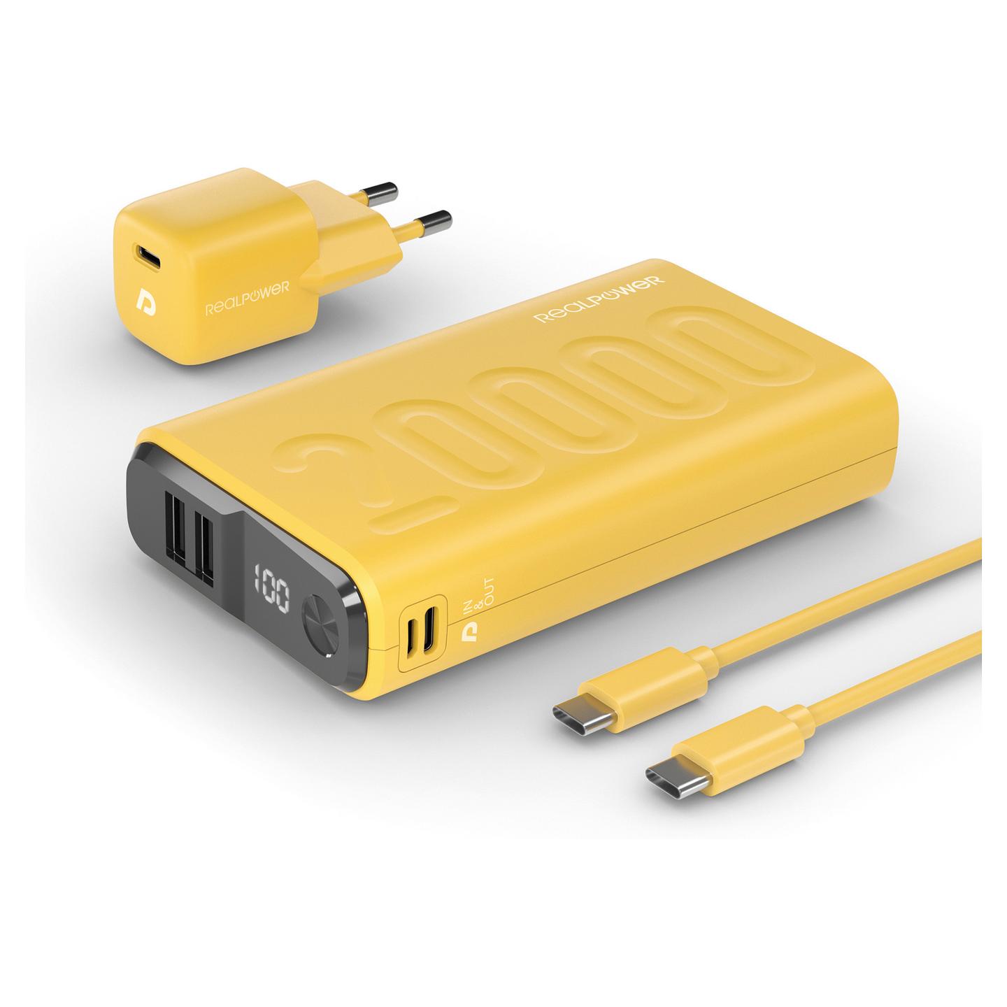 Powerbank Ultron PB-20000 / 20000mAh / 2x USB-A + USB-C – Verdhë - 1