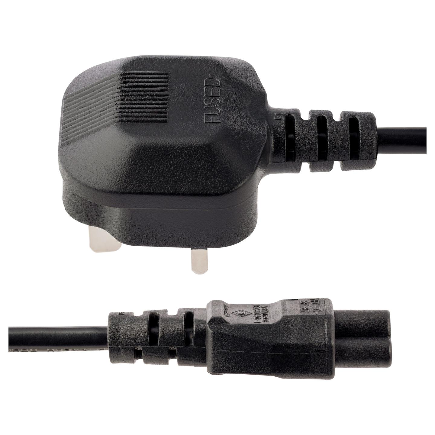 Kabllo për Furnizim me Energji StarTech.com PXTNB3SUK1M / BS 1363 - C5 / 18 AWG / 250 V / 2.5 A / 1m - Zezë - 3