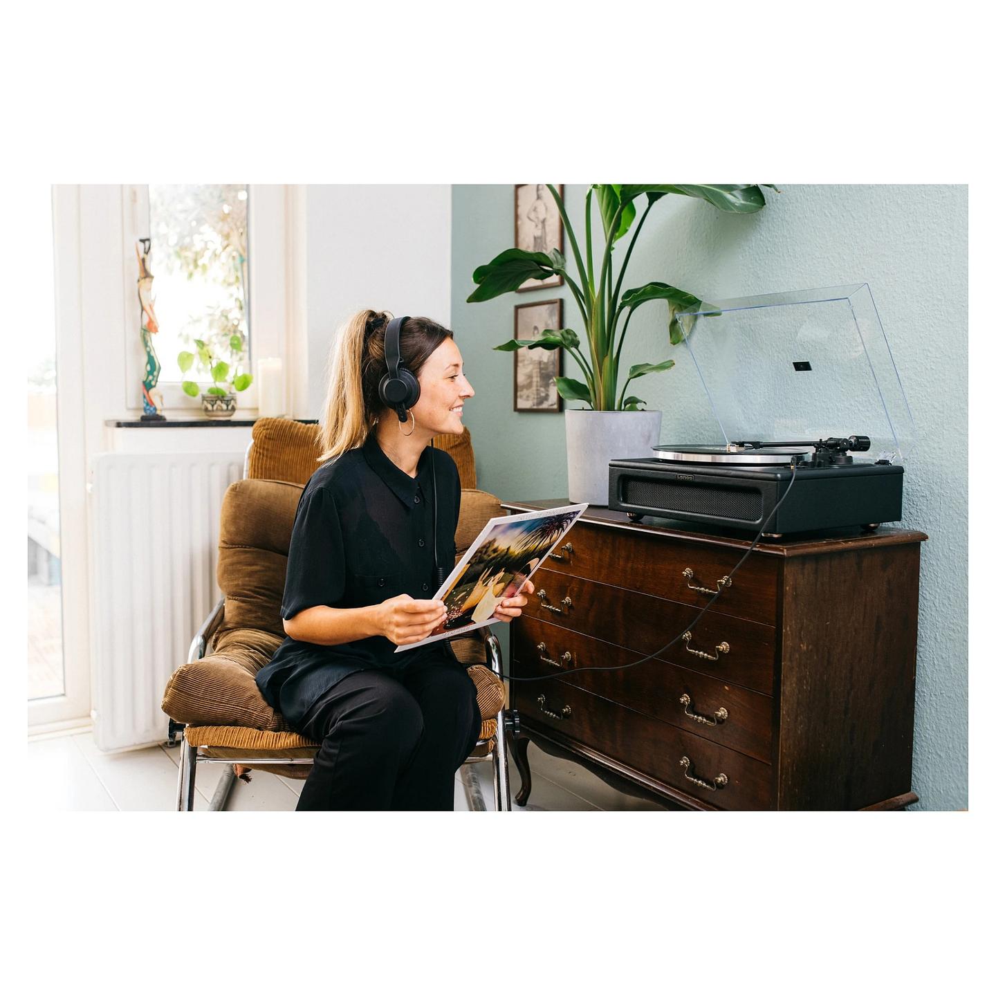 Gramafon Lenco LS-430BK, Me rrip, Bluetooth, 40 W RMS, Kuti prej metali, plastike dhe lëkure sintetike - Zezë - 19
