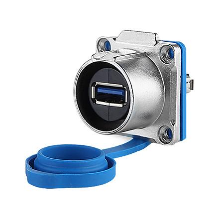 Lidhës USB Good Connections IC01-24U302, USB 3.0 Type-A, Femër në Femër, M24, IP65/IP67 - Blu/Argjend - 1