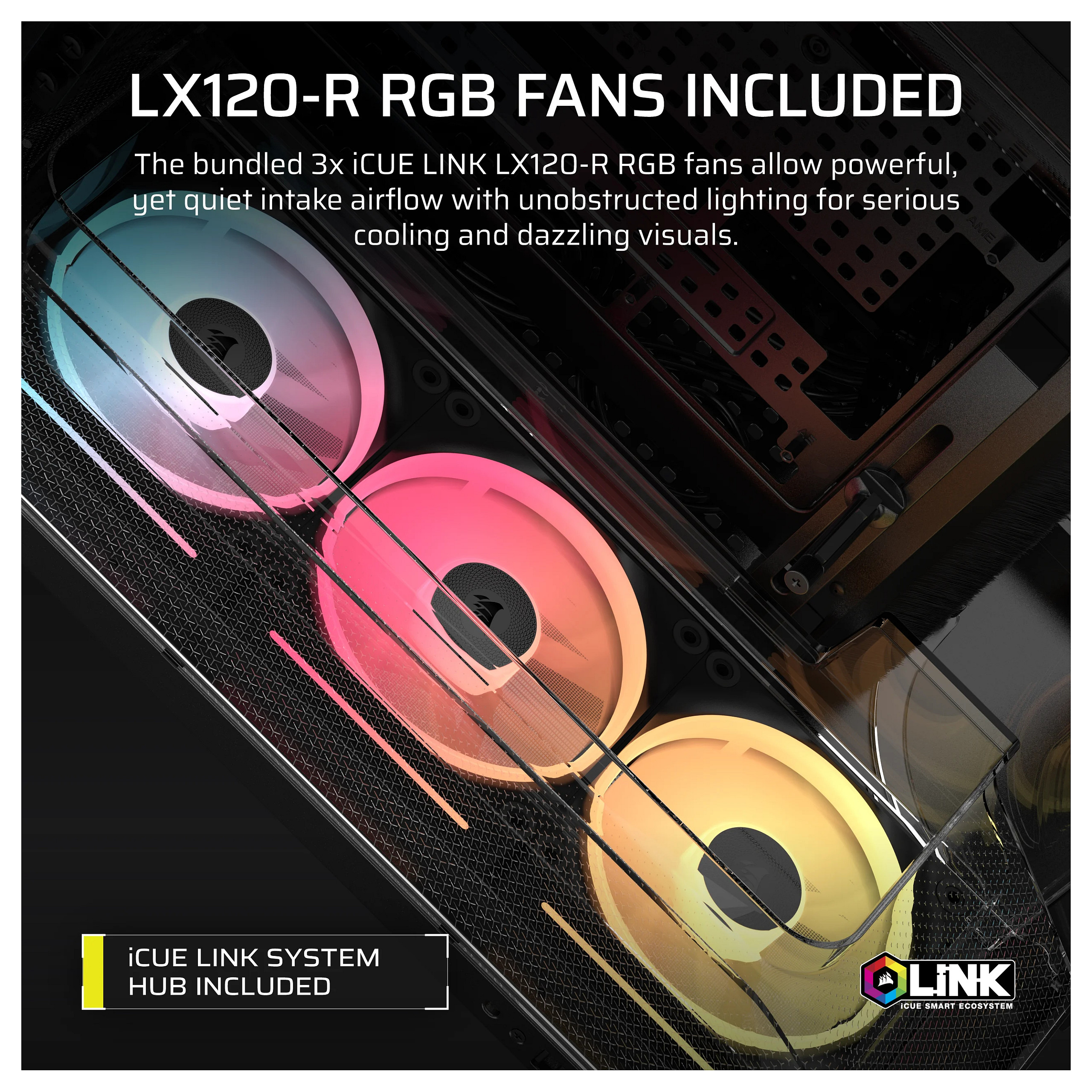 Kasë PC Corsair AIR 5400 LX-R RGB iCUE LINK / Midi Tower / E-ATX + ATX / 3x 120mm LX-R RGB Fan / Tempered Glass - Zezë - 6