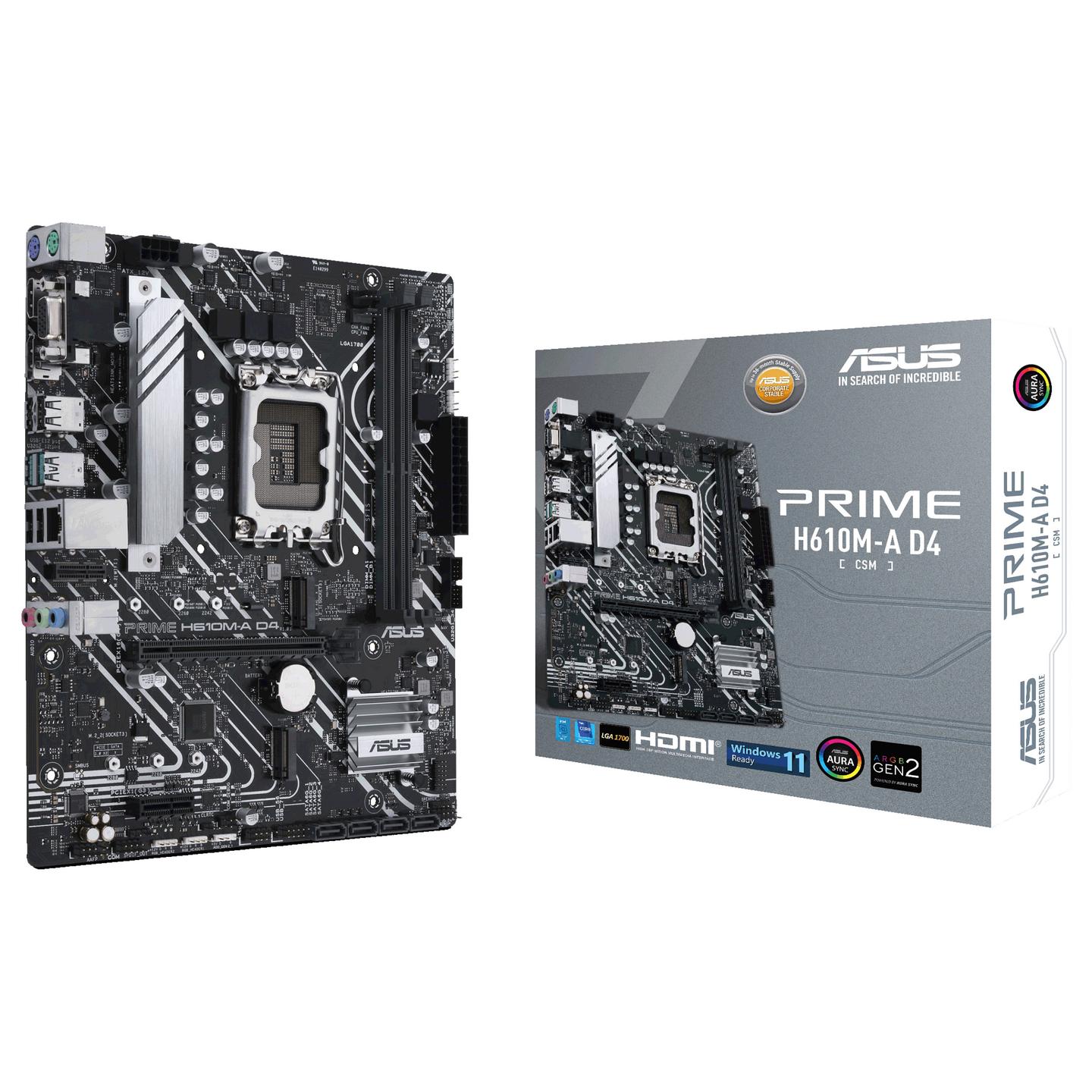 Pllakë Amë ASUS PRIME H610M-A D4-CSM / Intel LGA1700 / H610 / DDR4 / Micro ATX / Gigabit LAN - 1