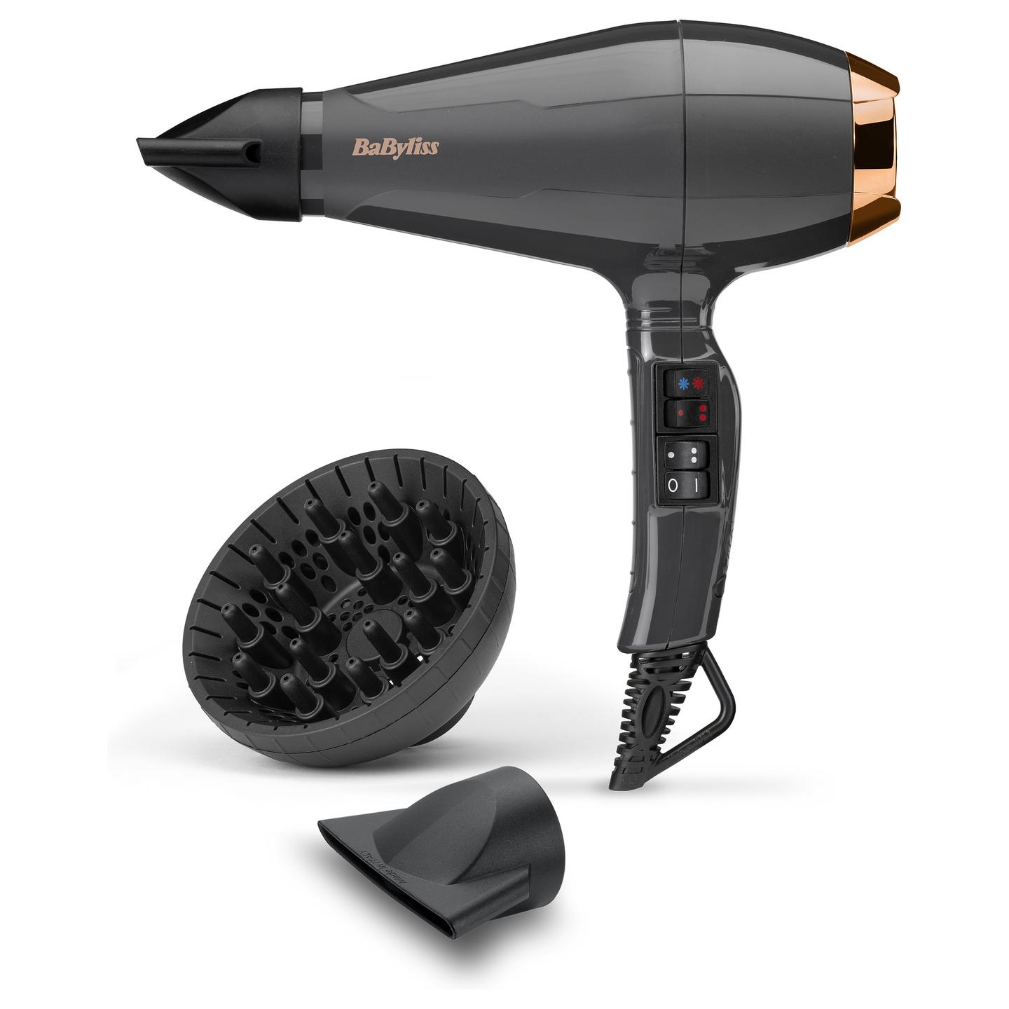 Tharëse për Flokë BaByliss 6719DE Air Pro 2200, 2200W, Motor AC, 2 Shpejtësi, 3 Temperatura, Jonizues, Difuzor - Zezë, Ari