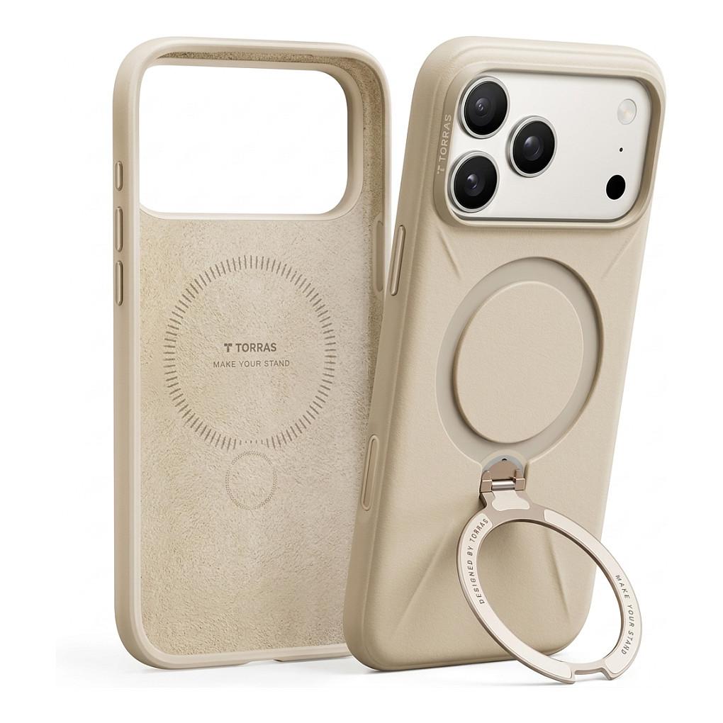 Aksesorë për telefon Torras Ostand Pro Series / iPhone 17 / MagSafe / Mbajtëse 360° – Krem - 1