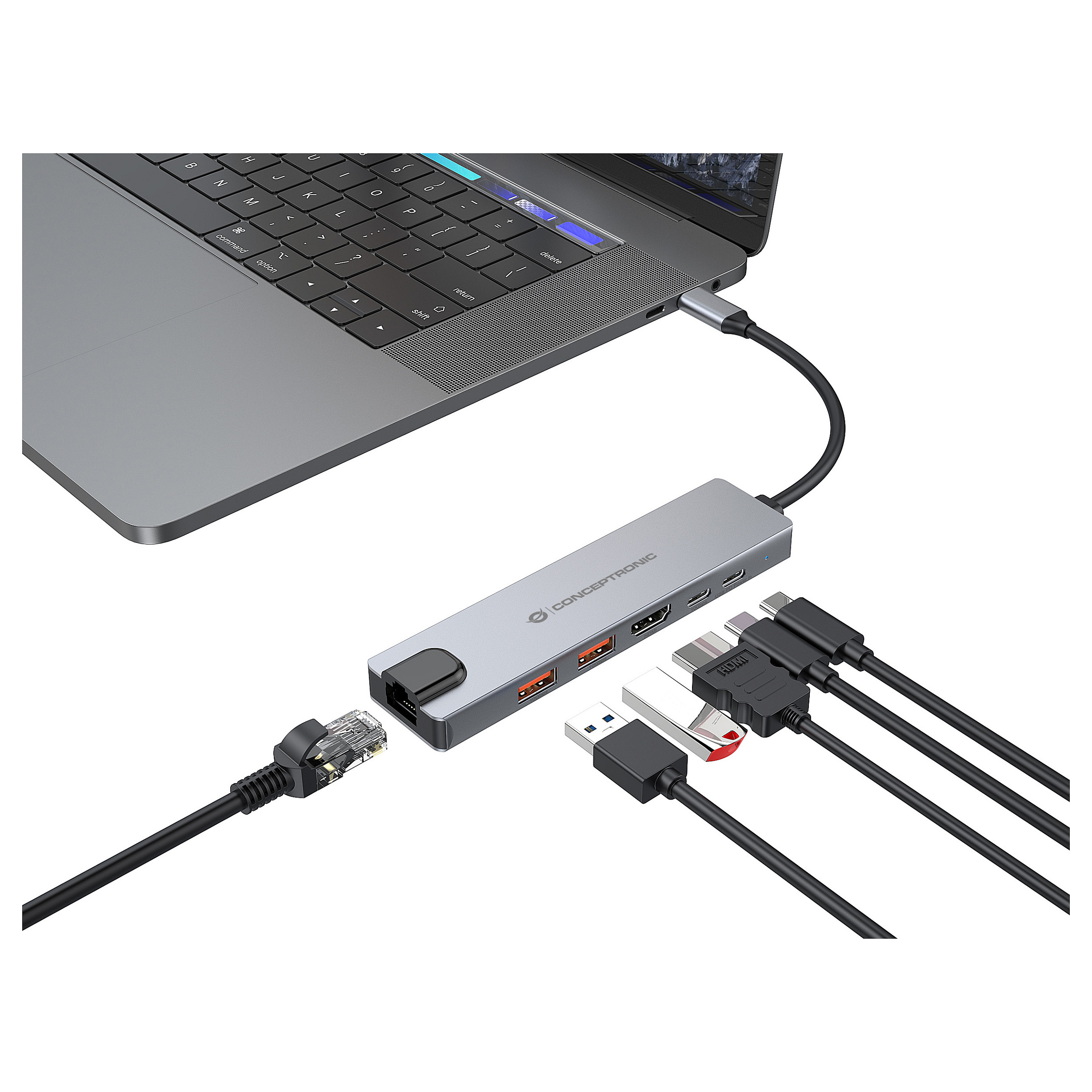 Hub Udhëtimi CONCEPTRONIC 6-në-1 USB-C në HDMI/2xUSB-A/USB-C - Argjend - 4