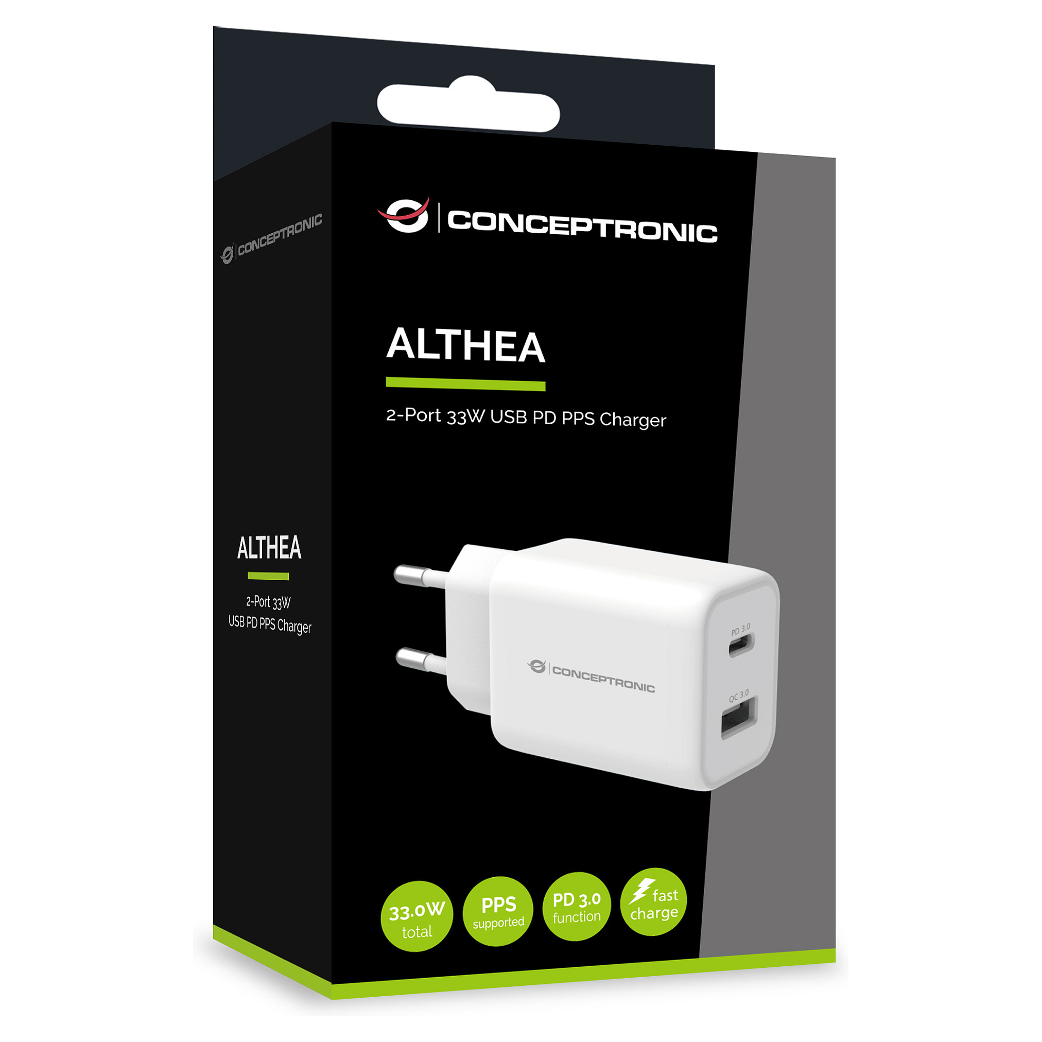 Adapter Conceptronic ALTHEA11W / 33W / 1x USB-C / 1x USB-A / QC 3.0 / PPS - Bardhë - 3