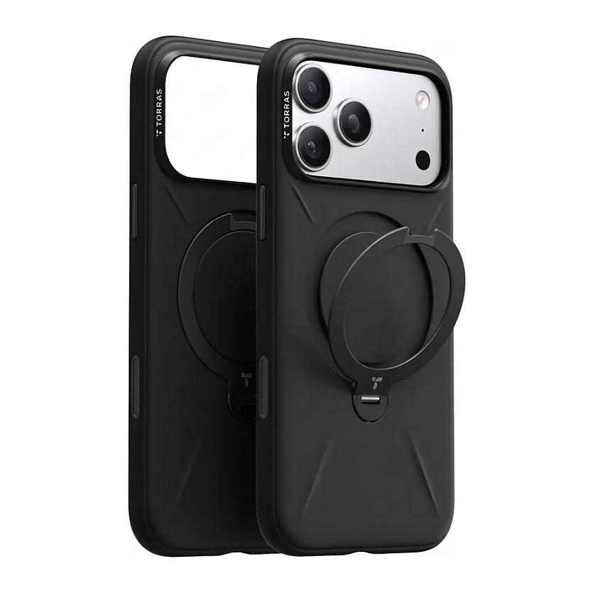 Aksesorë për telefon Torras Ostand Spin Softune Series / iPhone 17 Pro / MagSafe / Mbajtëse 360° – Zezë