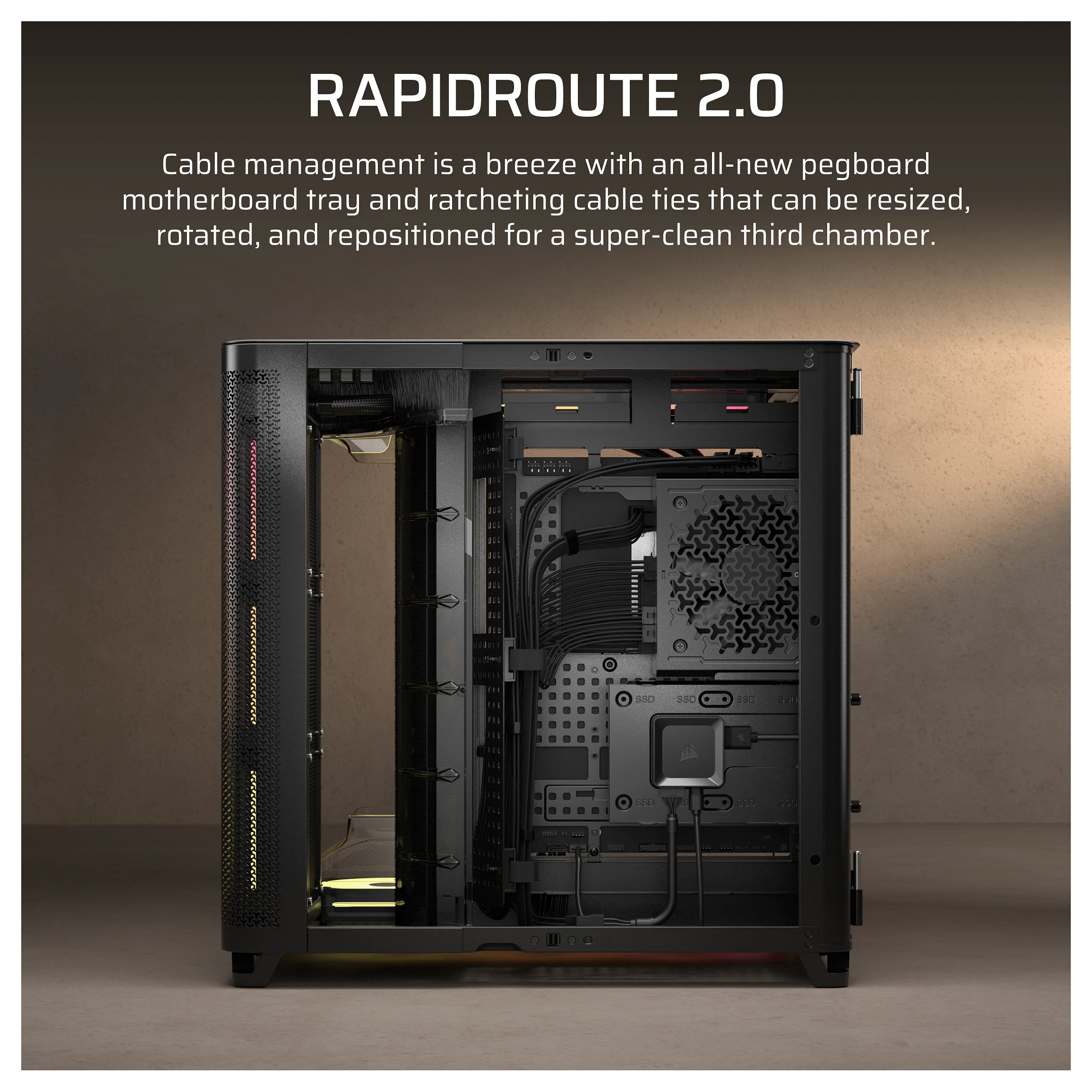Kasë PC Corsair AIR 5400 LX-R RGB iCUE LINK / Midi Tower / E-ATX + ATX / 3x 120mm LX-R RGB Fan / Tempered Glass - Zezë - 8