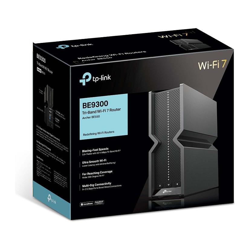 TP-Link Archer BE550 Wi-Fi 7 BE9300 Tri-Band deri 9214Mbps, 6GHz, 5× 2.5Gbps, MLO, 320MHz, 4K-QAM, EasyMesh dhe USB 3.0. - 9