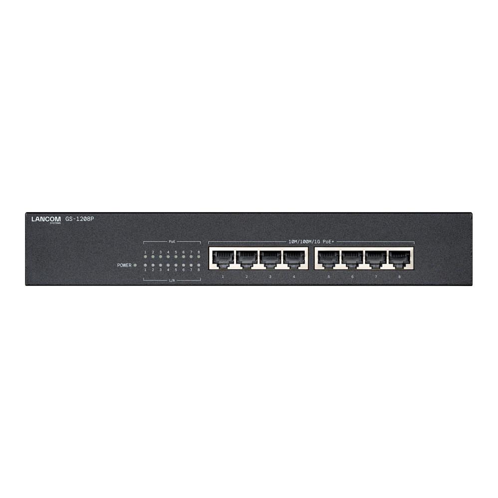 Switch LANCOM GS-1208P, 8x Gigabit Ethernet RJ45 PoE+, PoE 65W, 16Gbps, Rack 1U - Zezë