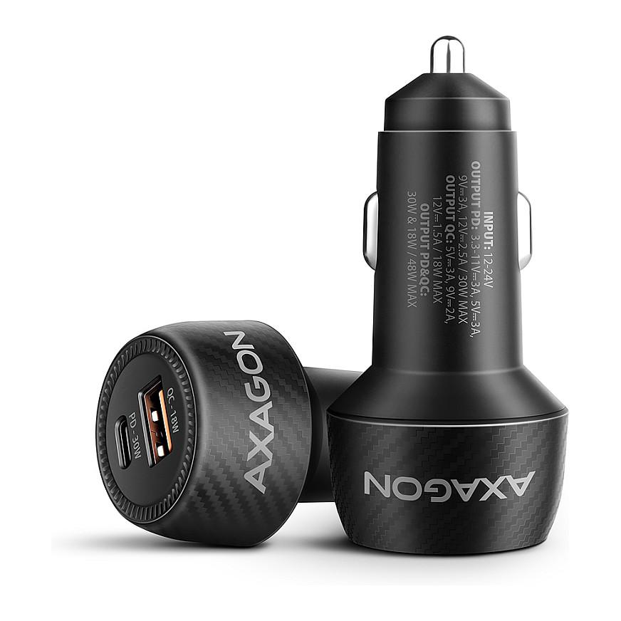Adapter Telefoni për Veturë AXAGON PWC-PQ48 / 48W / USB-C 30W + USB-A 18W / Power Delivery 3.0 + Quick Charge 3.0 - Zezë