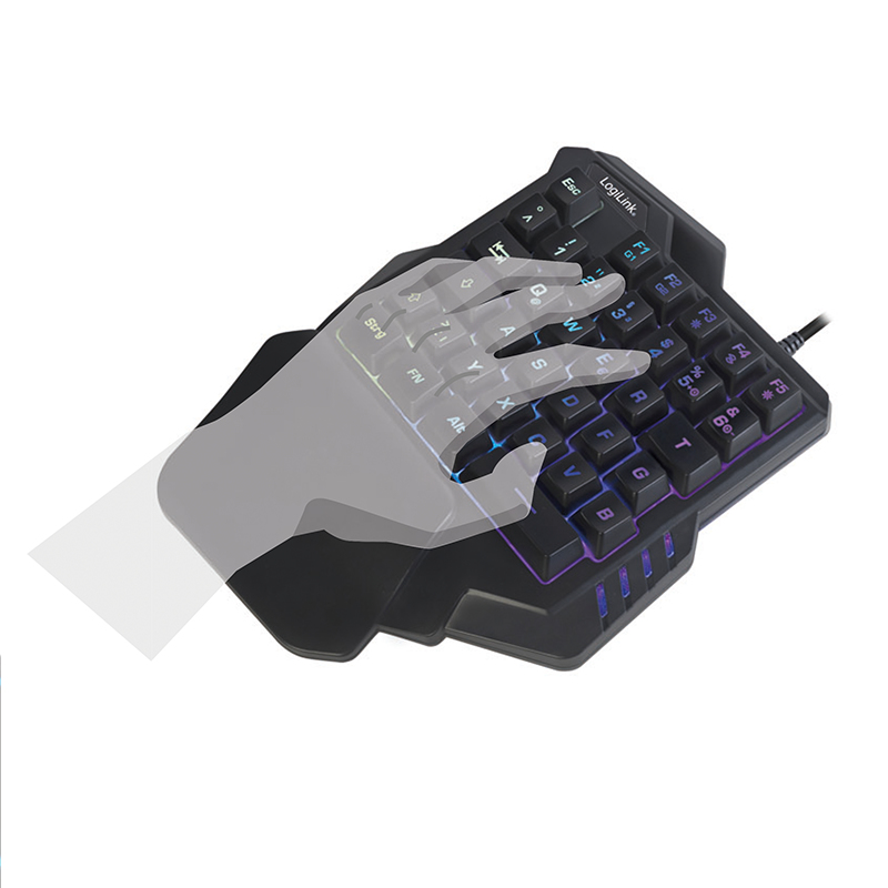Tastierë Gaming LogiLink ID0181 / One-Hand / Mini / Wired / USB / Rainbow LED / 2 Taste të Programueshme - Zezë - 5