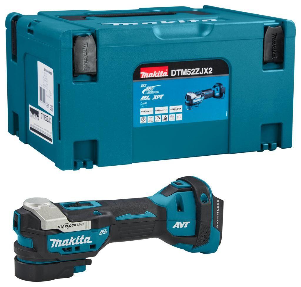 Vegël Multifunksionale me Bateri Makita DTM52ZJX2, 18V, Brushless, 10000–20000 lëkundje/min, 33 Aksesorë, me Valixhe - Blu/Zezë - 2