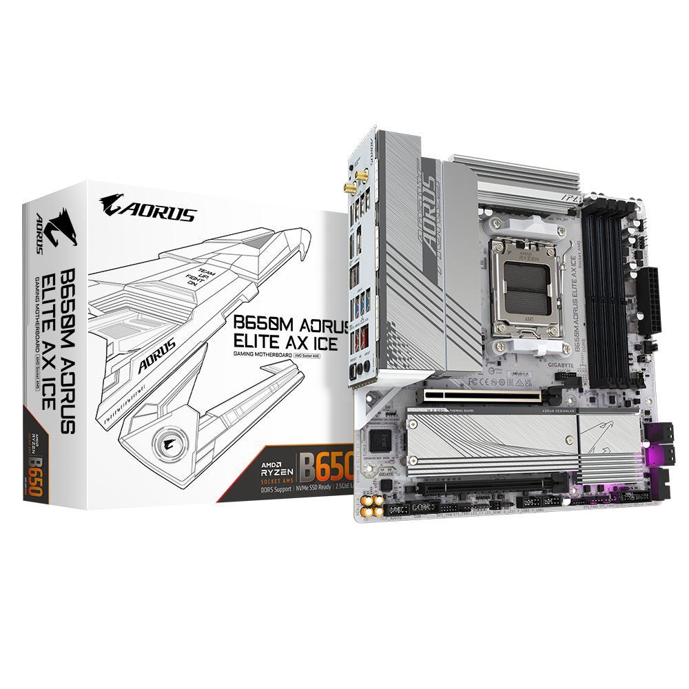 Pllakë Amë GIGABYTE B650M AORUS ELITE AX ICE / AMD B650 / AM5 / Micro-ATX / DDR5 / PCIe 5.0 / Wi-Fi 6E / 2.5GbE - 2
