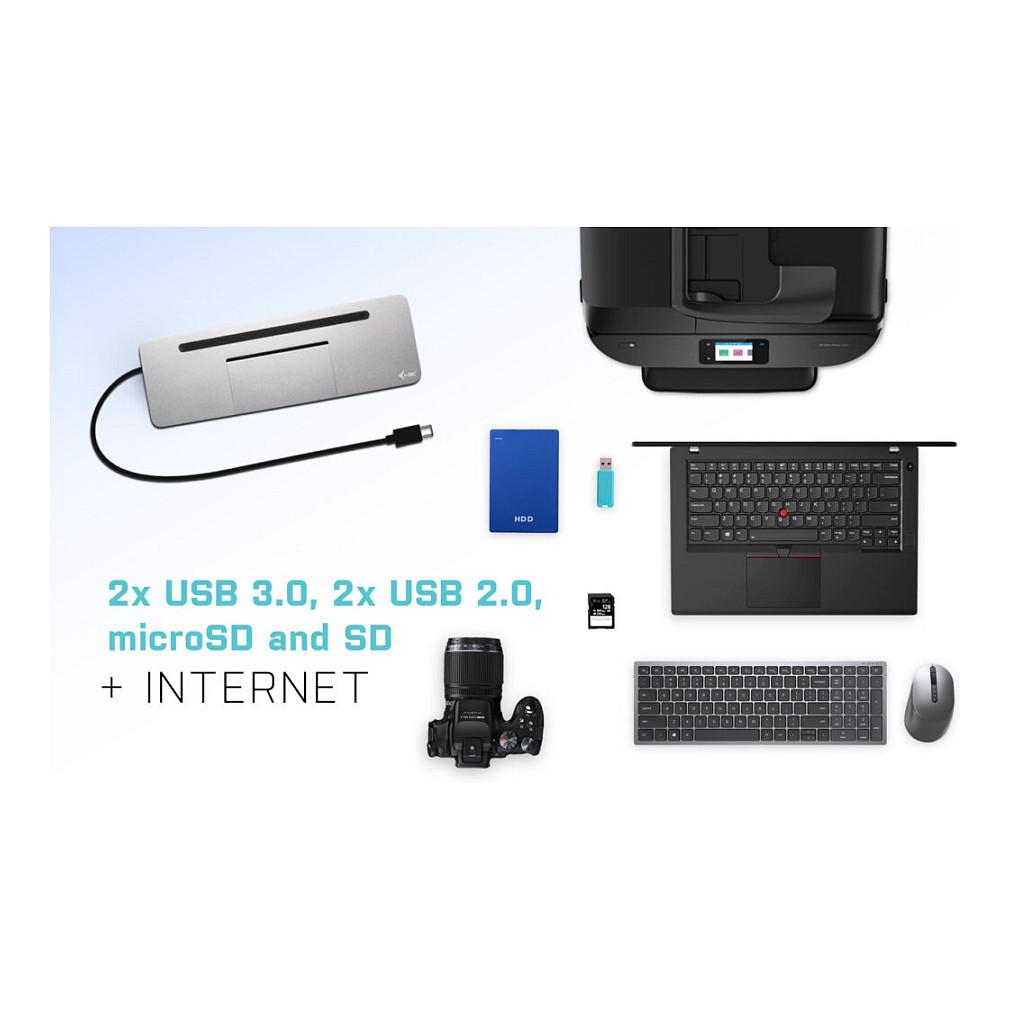 Docking Station i-tec C31FLATPRO100, USB-C, 3x Monitor, PD 85W, HDMI, DisplayPort, VGA, USB, LAN - Hiri - 13