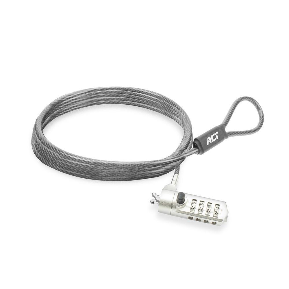 Bravë Sigurie për Laptop ACT AC9035, Wedge, kabllo çeliku 2 m, kod 4-shifror – Argjend