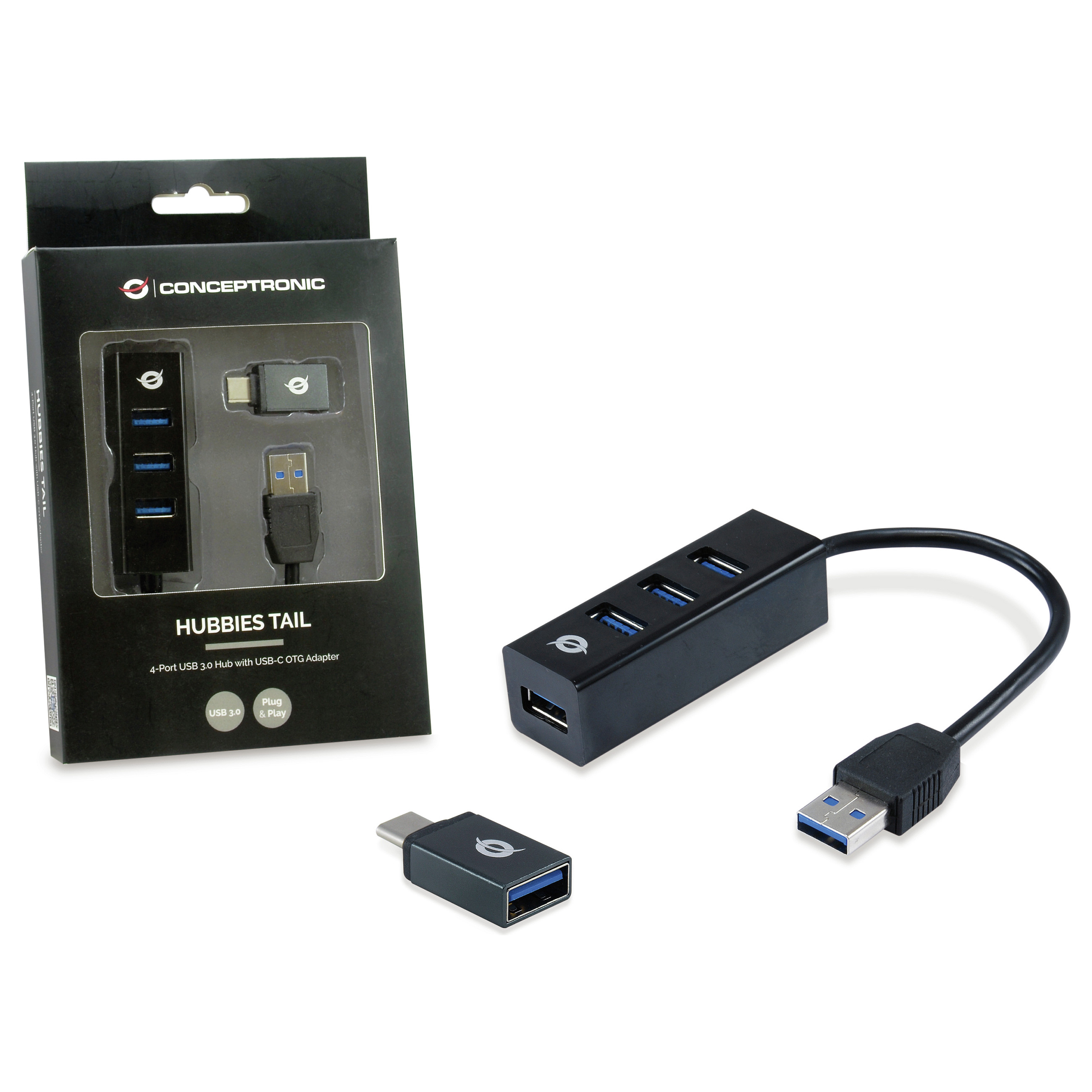 HUB Conceptronic / 4‑Port / USB‑A 3.0 + USB‑C Adapter → 4x USB‑A 3.0 / Bus‑Powered – Zezë - 2
