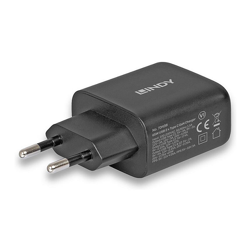 Adapter Lindy 73438 / 65W / 2 x USB-C / PD 3.0 / PPS - Zezë - 2
