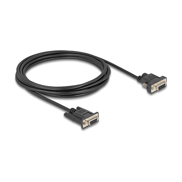 Kabllo Serial DeLOCK 88239 / RS-232 D-Sub9 Female në D-Sub9 Female / 1:1 / Furnizim DC në Pin 9 / 3 m - Zezë
