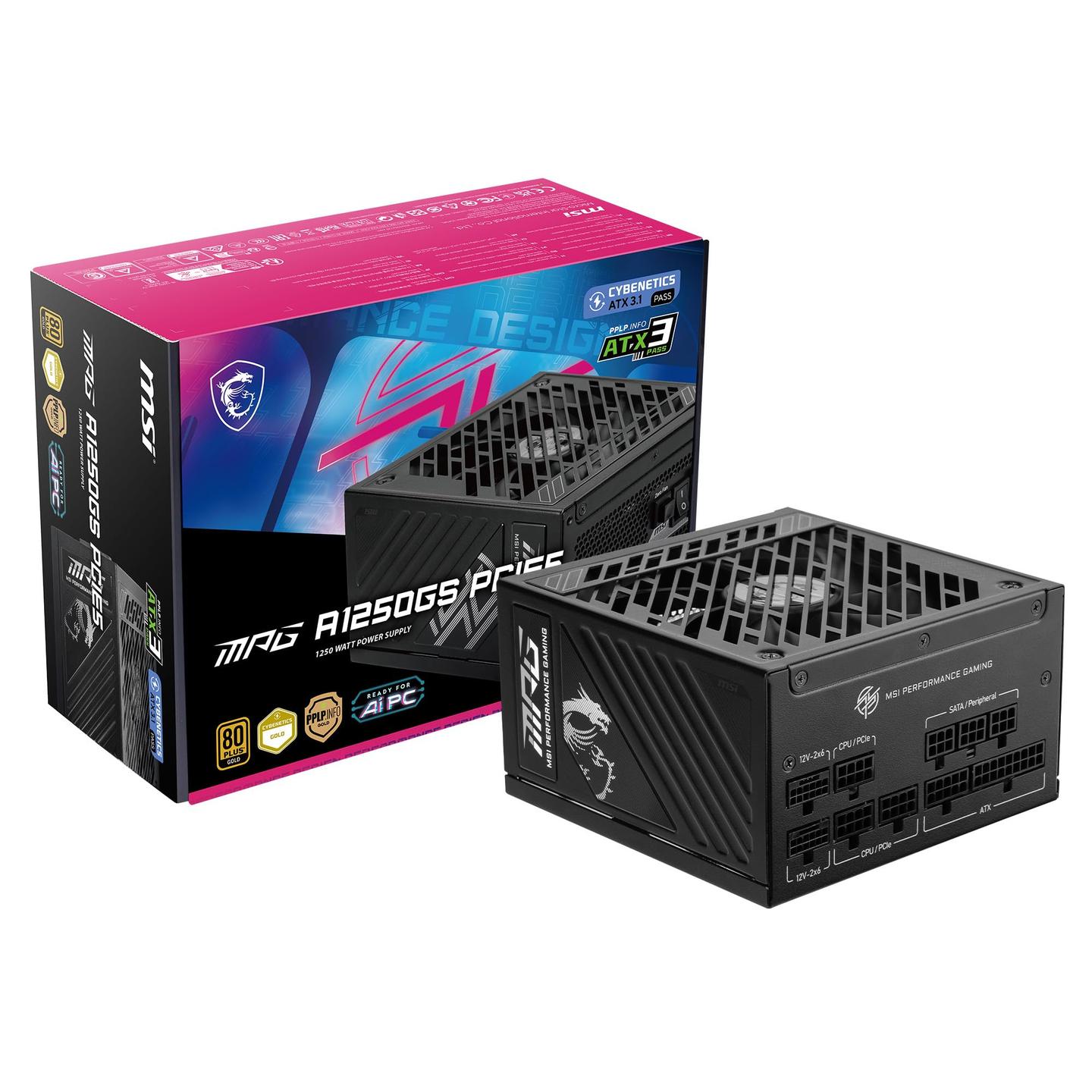Furnizues Energjie MSI MPG A1250GS PCIE5, 1250W, 80 PLUS Gold, ATX 3.0, Full Modular, 12VHPWR, PCIe 5.0 – Zezë - 2