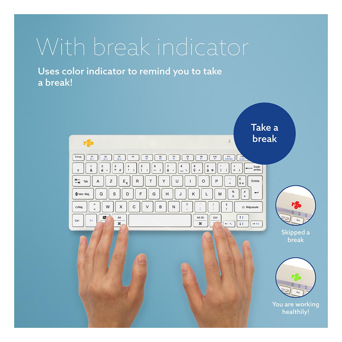 Tastierë pa kabllo R-Go Tools R-Go Compact Break / AZERTY / Scissor / Bluetooth / Mini - Bardhë - 12