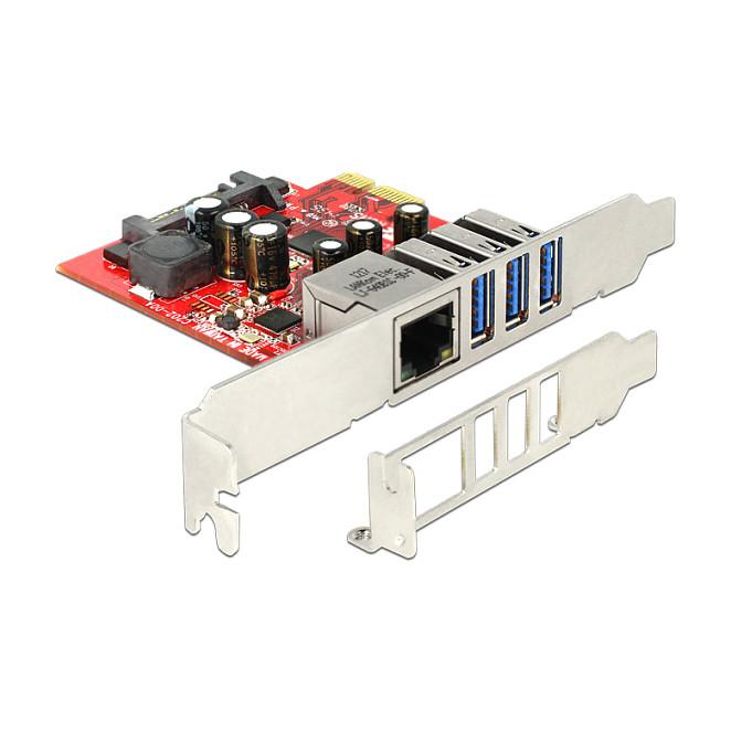 Kartë Zgjerimi PCI Express Delock 89382 / PCIe 2.0 x1 / 3x USB Type-A 5Gbps + 1x Gigabit LAN RJ45 / Low Profile - 1