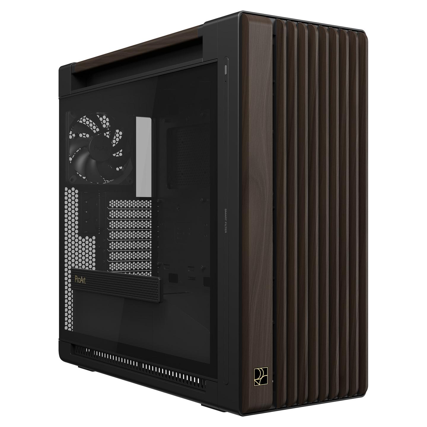 Kasë ASUS ProArt PA602 Wood Edition, Midi Tower, E-ATX, ATX, 3x Ventilatorë, USB Type-C, Tempered Glass - Zezë