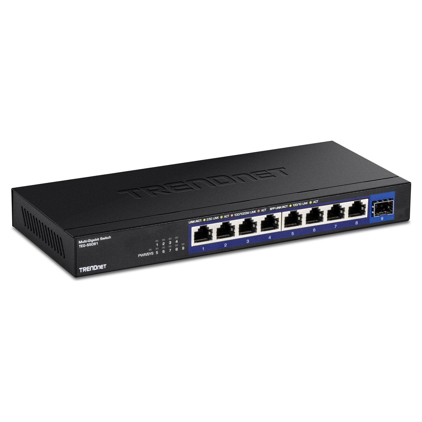 Switch TRENDnet TEG-S5091, 8 porta 2.5G RJ45, 1 portë SFP+ 10G, Switching Capacity 60Gbps, Unmanaged, pa ventilator - Zezë