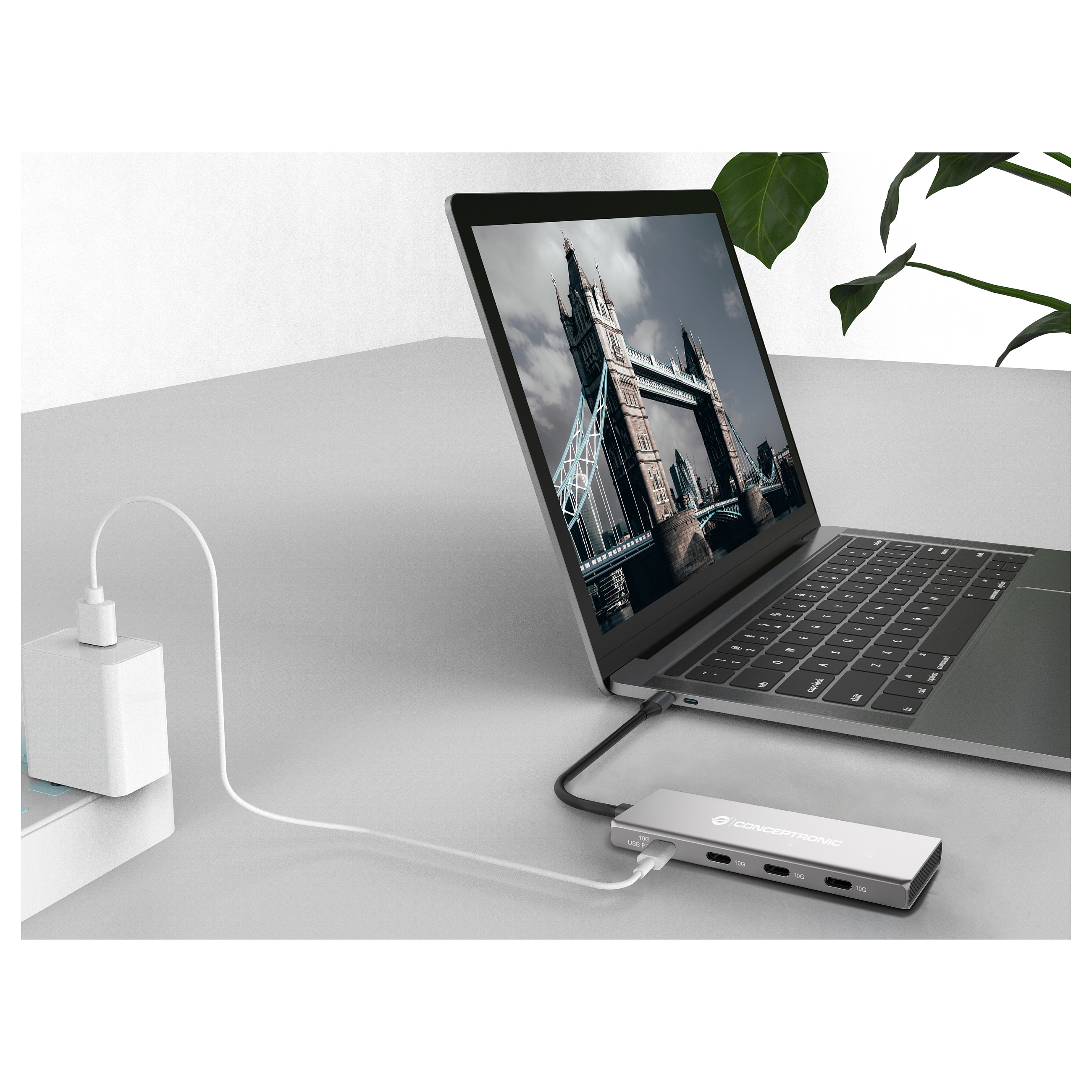 Hub Udhëtimi CONCEPTRONIC 4-në-1 USB-C në 3xUSB-C 100W PD - Hiri - 2
