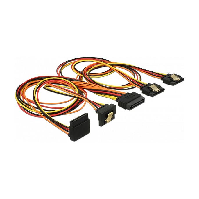 Kabllo për Furnizim me Energji DeLOCK 60149, SATA 15-pin në 4 x SATA 15-pin, 50 cm - Zezë/Portokalli