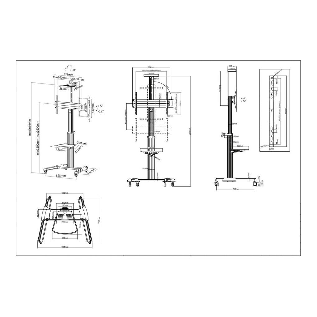 Mbajtëse për TV Manhattan 461245 / 37–70" / deri 50kg / VESA 200x200–600x400 / Tilt & Rotacion 180° - Zezë - 5